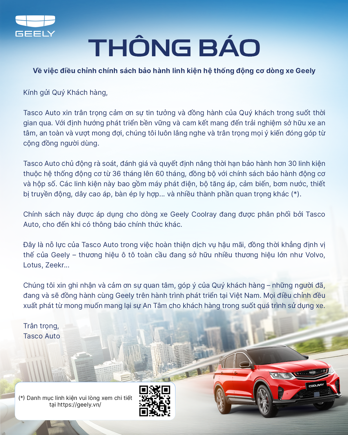 Chính sách bảo hành Geely Hưng Yên